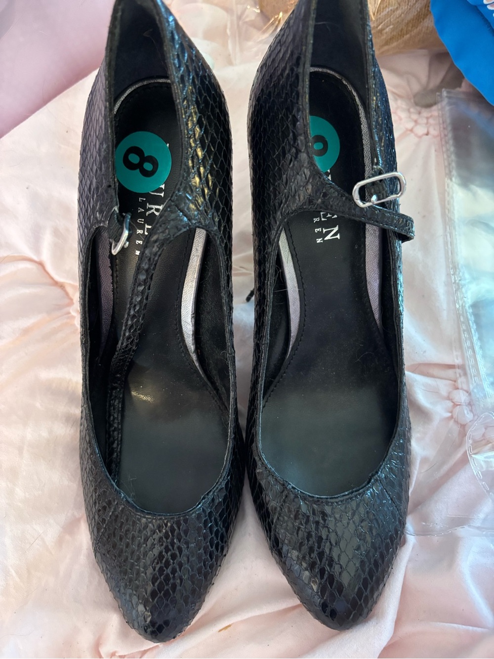 Lauren Ralph Lauren Black Textured Mary Jane Pumps